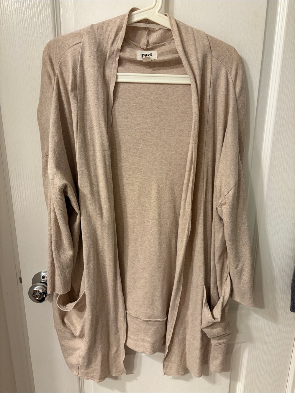 Pact Women's Open-Front Cardigan in Light Taupe